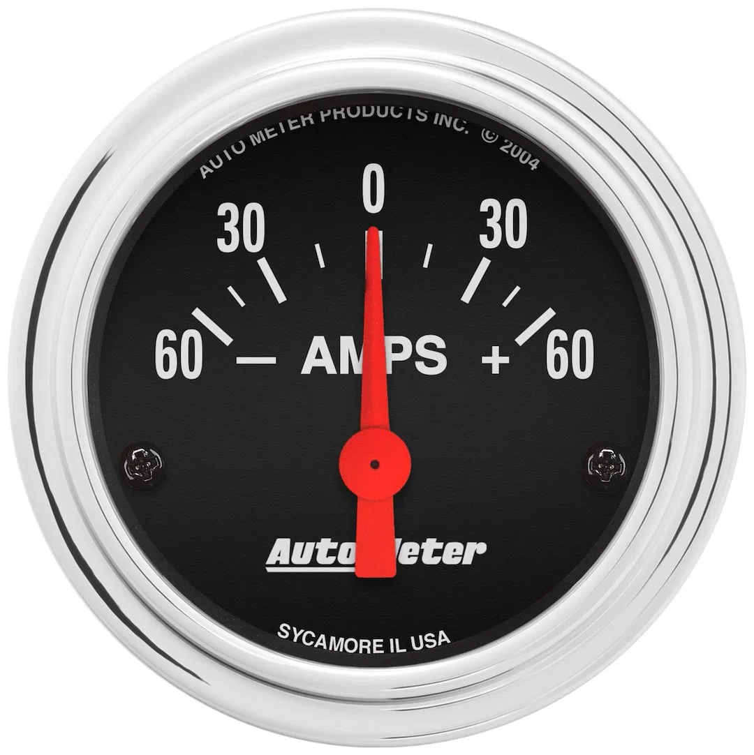 2586 – AUTO METER Gauge Amp Meter, 2-1/16 Inch Short Sweep Electric 60-0-60 AMPS Analog Black Face/ Chrome Bezel Oran...